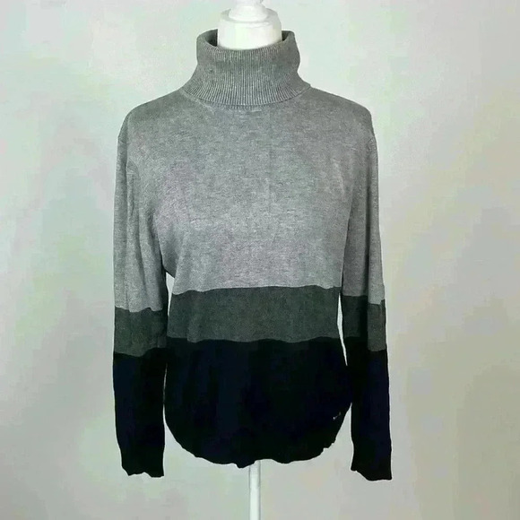Calvin Klein Grey & Black Striped Turtleneck Size Large - Picture 1 of 9